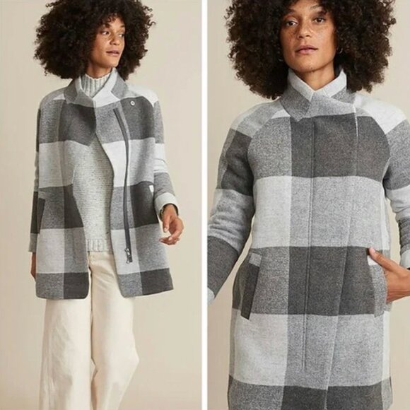 Marine Layer Grey Buffalo Check Plaid Coat Size Small - Picture 2 of 6